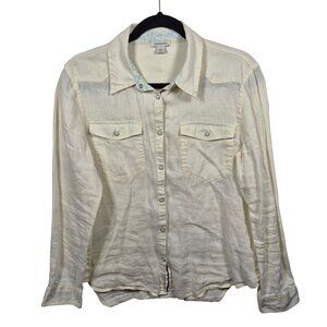 Sundance Top Womens M Yellow 100% Linen Snap Front Long Sleeve Western Summer